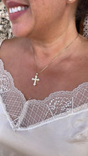 Load image into Gallery viewer, 18k Gold Filled Faux all around Pearl Style Cross Pendant