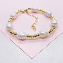 Load image into Gallery viewer, 18k Gold Filled Beaded Freshwater Pearl Bracelet with extender