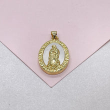 Load image into Gallery viewer, 18k Gold Filled Engraved Virgin of Mary Charm with Mother of Pearl