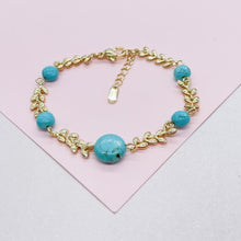Load image into Gallery viewer, 18k Gold Filled Fishtail Link Bracelet with Turquoise Beads