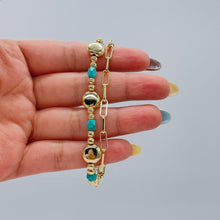 Load image into Gallery viewer, 18k Gold Filled Double Bracelet with Paper Clip Link and Beaded Turquoise Stones