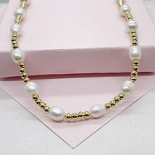 Load image into Gallery viewer, 18k Gold Filled Gold Bead and Synthetic Saltwater Pearl Choker