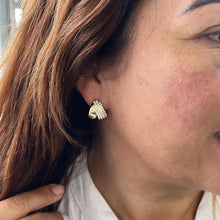 Load image into Gallery viewer, 18k Gold Filled Chunky Puffy C-Hoops with Baby Pearls Engraved