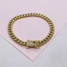 Load image into Gallery viewer, 14k Gold Filled Cuban Curb Chain Necklace: CZ Box Clasp, Stainless Steel Base