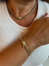 Load image into Gallery viewer, 14k Gold Filled Cuban Curb Chain Necklace: CZ Box Clasp, Stainless Steel Base