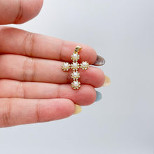 Load image into Gallery viewer, 18k Gold Filled Beaded Pearl Cross Pendant Crowned with Pave CZ