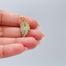 Load image into Gallery viewer, 18k Gold Filled Palm Leaf with White Pave CZ, leaf pendant summer jewelry,
