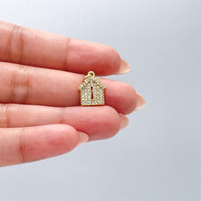 Load image into Gallery viewer, 18k Gold Filled Mini House Charm with Key Whole CZ Pave