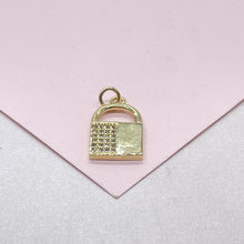 Load image into Gallery viewer, 18k Gold Filled Lock Charm with Half Cubic Zirconia and Smooth Gold Surface