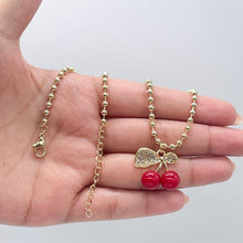 Load image into Gallery viewer, 18k Gold Filled Classic Red Cherry Necklace with Beaded Chain Link