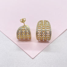Load image into Gallery viewer, 18k Gold Filled Chunky Long C-Hoops with Baby Cz & Pearls Engraved