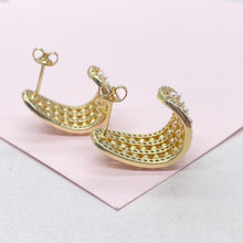 Load image into Gallery viewer, 18k Gold Filled Chunky Long C-Hoops with Baby Cz & Pearls Engraved