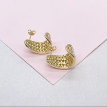 Load image into Gallery viewer, 18k Gold Filled Chunky Long C-Hoops with Baby Cz & Pearls Engraved