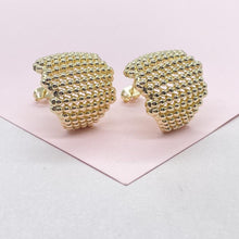 Load image into Gallery viewer, 18k Gold Filled Chunky Puffy C-Hoops with Baby Gold Beads Engraved