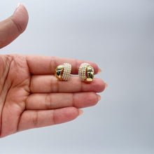 Load image into Gallery viewer, 18k Gold Filled Chunky Puffy C-Hoops with Baby Pearls Engraved