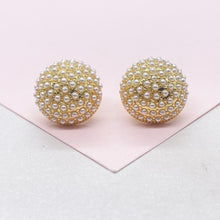 Load image into Gallery viewer, 18k Gold Filled 15mm Pearl Beaded Stud Earrings