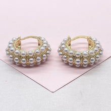 Load image into Gallery viewer, 18k Gold Filled Pearl Beaded Thick & Small Hoop Earrings