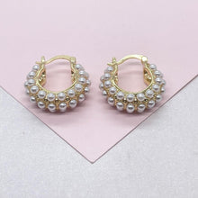 Load image into Gallery viewer, 18k Gold Filled Pearl Beaded Thick & Small Hoop Earrings