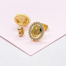 Load image into Gallery viewer, 18k Gold Filled Virgin Mary Studs Crowned with CZ Stones