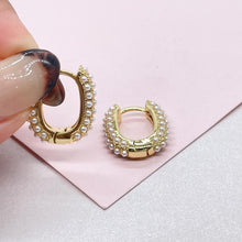 Load image into Gallery viewer, 18k Gold Filled Pearl Beaded Oval Hoop Earrings