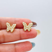 Load image into Gallery viewer, 18k Gold Filled Pearl Beaded Butterfly Stud Earrings