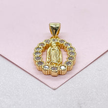 Load image into Gallery viewer, 18k Gold Filled Engraved Virgin of Mary Charm Crowned with Round CZ Stones