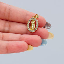 Load image into Gallery viewer, 18k Gold Filled Engraved Virgin of Mary Charm Crowned with Round CZ Stones