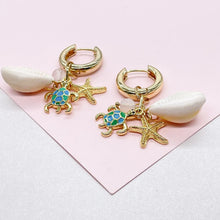 Load image into Gallery viewer, 18k Gold Filled Huggie Hoop Earring with Beach Themed Charms