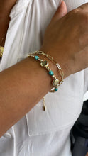 Load image into Gallery viewer, 18k Gold Filled Double Bracelet with Paper Clip Link and Beaded Turquoise Stones