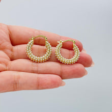 Load image into Gallery viewer, 18k Gold Filled Pearl Hoop Earrings, Beaded Open Hoops
