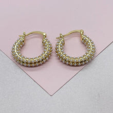 Load image into Gallery viewer, 18k Gold Filled Pearl Hoop Earrings, Beaded Open Hoops
