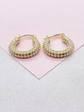 Load image into Gallery viewer, 18k Gold Filled Pearl Hoop Earrings, Beaded Open Hoops