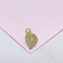 Load image into Gallery viewer, 18k Gold Filled Palm Leaf with White Pave CZ, leaf pendant summer jewelry,