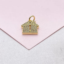 Load image into Gallery viewer, 18k Gold Filled Mini House Charm with Key Whole CZ Pave