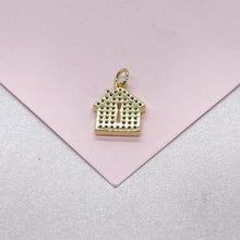 Load image into Gallery viewer, 18k Gold Filled Mini House Charm with Key Whole CZ Pave