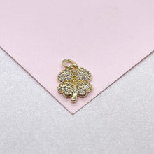 Load image into Gallery viewer, 18k Gold Filled Puffy Clover Pendant with CZ Pave Stones