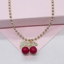 Load image into Gallery viewer, 18k Gold Filled Classic Red Cherry Necklace with Beaded Chain Link