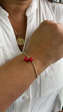 Load image into Gallery viewer, 18k Gold Filled Classic Red Cherry Bracelet with Rice Bead Link