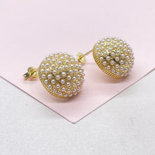 Load image into Gallery viewer, 18k Gold Filled 15mm Pearl Beaded Stud Earrings