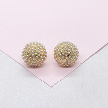 Load image into Gallery viewer, 18k Gold Filled 15mm Pearl Beaded Stud Earrings