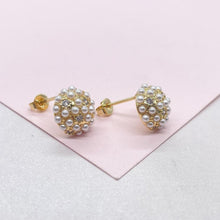 Load image into Gallery viewer, 18k Gold Filled Small Pearl Beaded Cz Stud Earrings 10mm
