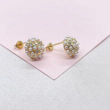 Load image into Gallery viewer, 18k Gold Filled Small Pearl Beaded Cz Stud Earrings 10mm
