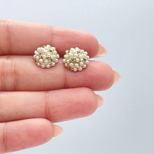 Load image into Gallery viewer, 18k Gold Filled Small Pearl Beaded Cz Stud Earrings 10mm