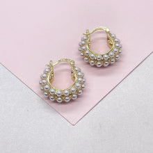 Load image into Gallery viewer, 18k Gold Filled Pearl Beaded Thick & Small Hoop Earrings