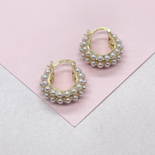 Load image into Gallery viewer, 18k Gold Filled Pearl Beaded Thick & Small Hoop Earrings