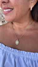 Load image into Gallery viewer, 18k Gold Filled Engraved Virgin of Mary Medallion with Baguette and Round CZ