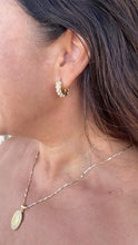 Load image into Gallery viewer, 18k Gold Filled Chunky Huggie with Pearl and CZ Stones
