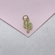 Load image into Gallery viewer, 18k Gold Filled Cactus plant with White Pave CZ, cactus pendant summer jewelry,