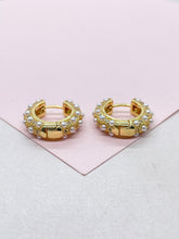 Load image into Gallery viewer, 18k Gold Filled Chunky Huggie with Pearl and CZ Stones