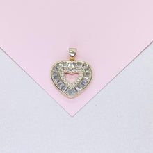 Load image into Gallery viewer, 18k Gold Filled Heart Pendant Crowned with Baguette Cut Stones And Round CZ Stones